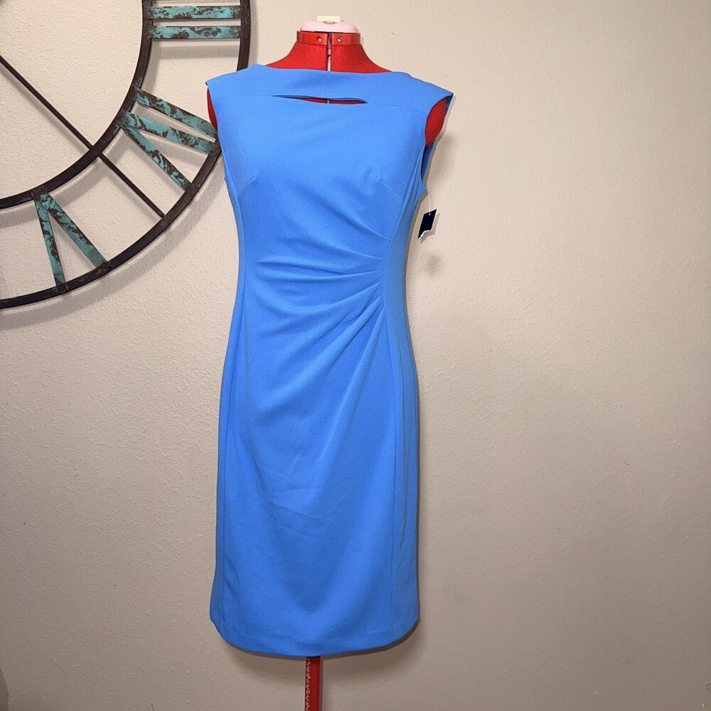 Tahari ASL Dress Size 6 NWT Blue Sleeveless  Lined Sheath